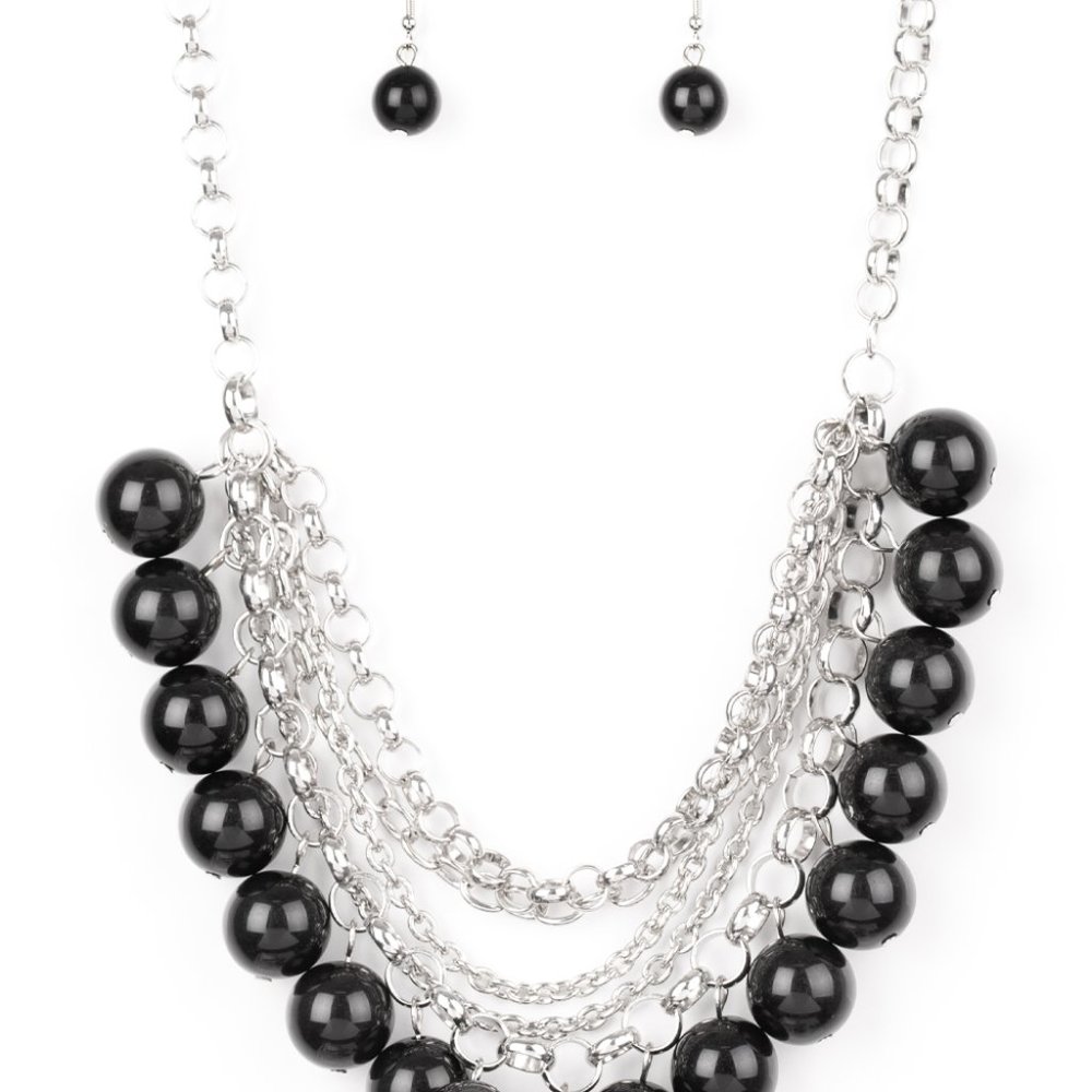 Paparazzi One-Way Wall Street Black Necklace and Earring Set